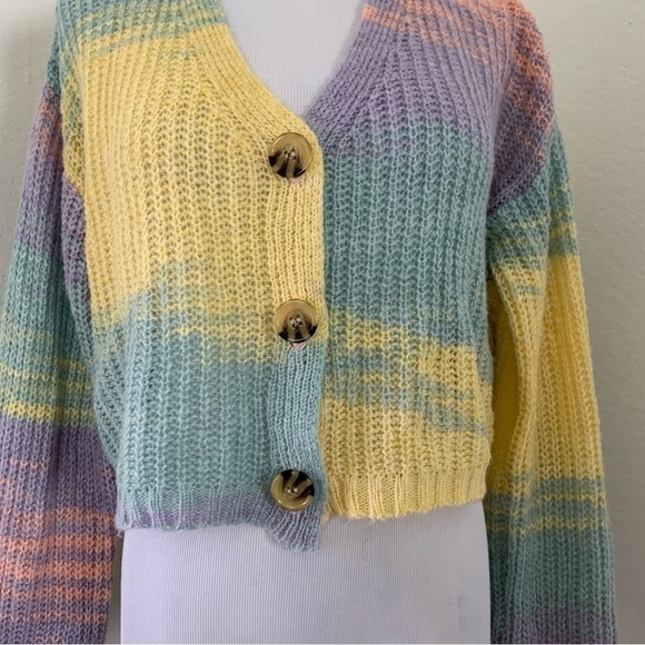 Full Tilt Marled Color Block Cardigan Sweater Sz XS Pastel Lightweight Acrylic - Picture 14 of 16
